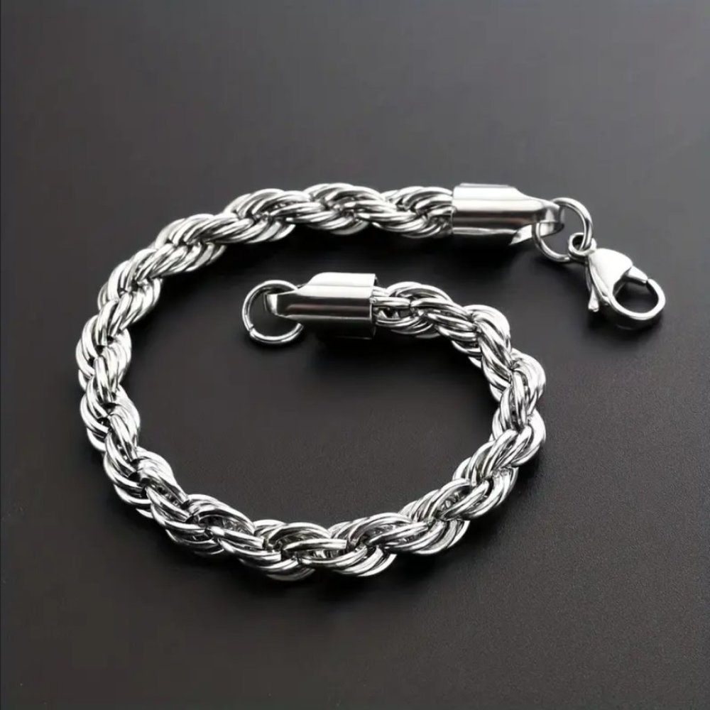 18K White Gold Womens Braided Rope Bracelet 18 K Twisted Style Chain Jewelry 8"
